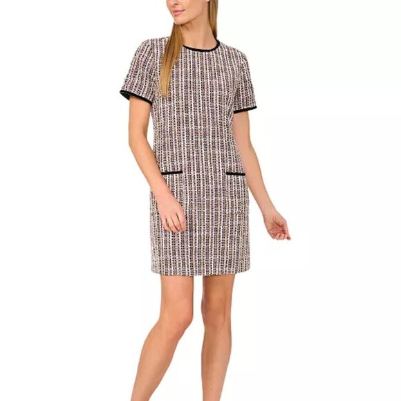 CeCe Dresses & Skirts - NWT CeCe Women's Contrast-Trim Tweed Short-Sleeve Dress - Sz 10 - MSRP $159